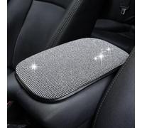 Bling Car Armrest Pad with Diamond Rhinestones Universal Center Console Cover Protector Car Interior Accessories Women White