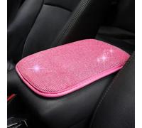 Bling Car Armrest Pad with Diamond Rhinestones Universal Center Console Cover Protector Car Interior Accessories Women Rose Red