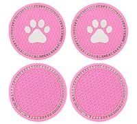 Bling Car Coasters Silicone Anti Slip Bling Car Cup Holder Insert Mat Pad Set Drink Coaster (4pcs, Pink)
