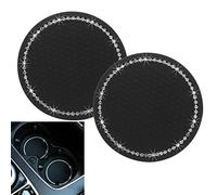 Bling Car Cup Coaster, TCPENG® 2PCS Universal Vehicle Car Cup Holder Insert Coasters 2.75 inch Silicone Anti Slip Cute Sparkly Crystal Cup Mats Auto Car Gadgets for Women & Men (Black)