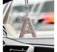Bling Car Letter Charm, Car Rear View Mirror Ornament, Diamond Car Accessories, Rhinestone Auto Mirror Hanging Decor for Women, Rearview Mirror Accessories (White A)