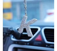 Bling Car Letter Charm, Car Rear View Mirror Ornament, Diamond Car Accessories, Rhinestone Auto Mirror Hanging Decor for Women, Rearview Mirror Accessories (White K)