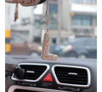 Bling Car Letter Charm, Car Rear View Mirror Ornament, Diamond Car Accessories, Rhinestone Auto Mirror Hanging Decor for Women, Rearview Mirror Accessories (White L)