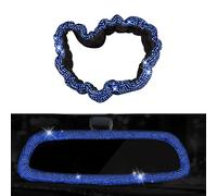 Bling Car Rearview Mirror Cover, Women's Full Drill Head Pillow Cover, Crystal Rhinestone Bling Car Interior Accessories for Women Universal Fit - blue