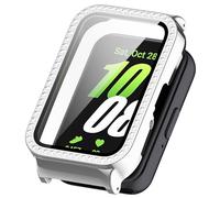 Bling Case Compatible with Samsung Galaxy Fit 3 with Tempered Glass Screen Protector, Hard Bumper Shockproof Anti-Scratch Full Protective Shiny Cover for Galaxy Fit 3 SM-R390 (Silver)