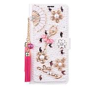 Bling Case for Samsung Galaxy A22 5G Wallet Case Sparkle Glitter Case for Samsung A22 5G Phone Cover 3d Diamond Pu Leather Case with Shiny Pattern 3D Cute Pearl Fan Girl Flowers Protective Shell