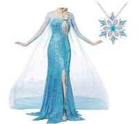 Bling Closet Queen Princess Adult Women Coronation Dress Fancy Party Dress Halloween Cosplay Costume (Blue,S)