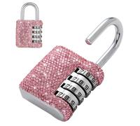 Bling Combination Lock for Locker Crystal 4 Digit Code Locks Outdoor Padlock for Gym, School, Sports, Fence, Toolbox, Gate, Case, Room, Hasp Storage (Pink)