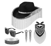 Bling Cowboy Hat - Sparkly Party Hats, Caps | 5x Ramines Disco Festival Outfit Accessory, Glamour for Women Cosplay Halloween Sunglasses Br