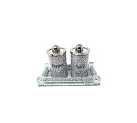 Bling crushed crystal salt and pepper set with tray