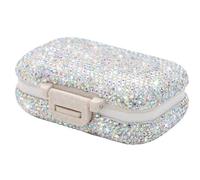 Bling Crystal Diamond Travel Pill Organizer Durable Watertight 3 Compartments Compact for Supplements Pill Management (Colorful)