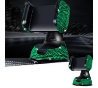 Bling Crystal Diamond Universal Car Phone Mount Holder with One More Air Vent Base,Cradle for Dashboard,Windshield and Air Vent Adapt for Women or Men (Green)