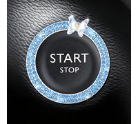 Bling Crystal Rhinestone Ring Emblem Sticker,Car Push Start Button Crystal Rhinestone Cover/Sticker,stop Start Button Cover Car Interior Decoration for Push to Start Buttons & Ignition Starter (Blue)