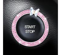 Bling Crystal Rhinestone Ring Emblem Sticker,Car Push Start Button Crystal Rhinestone Cover/Sticker,stop Start Button Cover Car Interior Decoration for Push to Start Buttons & Ignition Starter (Pink)