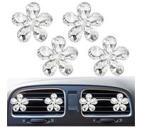 Bling Daisy Flower Car Air Vent Clips, 4Pcs Sparkling Crystal Rhinestone Cute Vehicle Air Conditioning Clamp, Diamond Auto Air Outlet Clip Decor for Women Girls, Universal Fit (White)