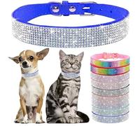 Bling Diamante Dog Collar, Rhinestone Puppy Collars sparkly Glitter Diamond Crystal Small Dog Collar Adjustable for Girls Female XXSmall Small Medium Large Dogs (Size XXS,Blue)