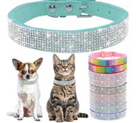 Bling Diamante Dog Collar, Rhinestone Puppy Collars sparkly Glitter Diamond Crystal Small Dog Collar Adjustable for Girls Female XXSmall Small Medium Large Dogs (Size XL,Light Blue)