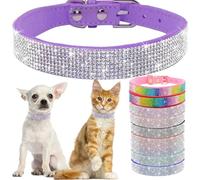 Bling Diamante Dog Collar, Rhinestone Puppy Collars sparkly Glitter Diamond Crystal Small Dog Collar Adjustable for Girls Female XXSmall Small Medium Large Dogs (Size M,Purple)