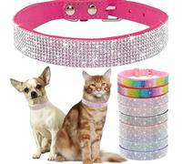 Bling Diamante Dog Collar, Rhinestone Puppy Collars sparkly Glitter Diamond Crystal Small Dog Collar Adjustable for Girls Female XXSmall Small Medium Large Dogs (Size XL,Rose)