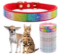 Bling Diamante Dog Collar, Rhinestone Puppy Collars sparkly Glitter Diamond Crystal Small Dog Collar Adjustable for Girls Female XXSmall Small Medium Large Dogs (Size M,Colourful Red)