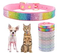 Bling Diamante Dog Collar, Rhinestone Puppy Collars sparkly Glitter Diamond Crystal Small Dog Collar Adjustable for Girls Female XXSmall Small Medium Large Dogs (Size S,Colourful Pink)