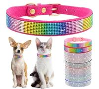 Bling Diamante Dog Collar, Rhinestone Puppy Collars sparkly Glitter Diamond Crystal Small Dog Collar Adjustable for Girls Female XXSmall Small Medium Large Dogs (Size XS,Colourful Rose)