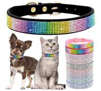 Bling Diamante Dog Collar, Rhinestone Puppy Collars sparkly Glitter Diamond Crystal Small Dog Collar Adjustable for Girls Female XXSmall Small Medium Large Dogs (Size M,Colourful Black)