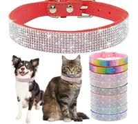 Bling Diamante Dog Collar, Rhinestone Puppy Collars sparkly Glitter Diamond Crystal Small Dog Collar Adjustable for Girls Female XXSmall Small Medium Large Dogs (Size XL,Red)