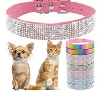Bling Diamante Dog Collar, Rhinestone Puppy Collars sparkly Glitter Diamond Crystal Small Dog Collar Adjustable for Girls Female XXSmall Small Medium Large Dogs (Size S,Pink)