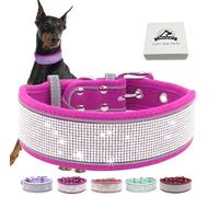 Bling Diamond Dog Collar for Females Girls,Soft Velvet Leather with Fancy Sparkly Crystal Rhinestones,Reflective Stripe,Suit Medium Large Dogs (Hot Pink, M)