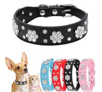 Bling Diamond Dog Collars For Small Dog, Sparkling Leather Pet Collar Girl Female Rhinestone Crystal Glitter for XSmall Small Medium Dogs (Black,S)