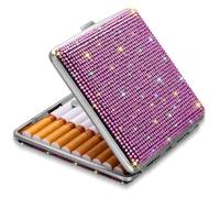 Bling Diamond Rhinestone Cigarette Case for Women, Metal Cigarette Holder Bling Crystal Double Sided Cigarette Box for 20 Cigarettes Gift for Smoker (Pink)