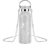 Bling Diamond Thermal Bottle,Glitter Water Bottles, Stainless Steel Thermal Bottle Refillable Water Bottle with Chain for Women (750ml, silver)