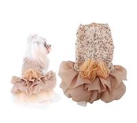 Bling Dog Dress Comfortable Dog Luxury Princess Wedding Dress Shiny Pet Lace Dress Sequined Princess Summer Pet Cloth for Small Dog Puppy(Gold S)