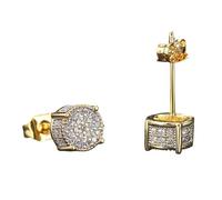 Bling Ear Jewelry Round Shape Stud Earrings Sparkling Ear Spin Copper Texture, フリーサイズ