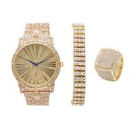 Bling-ed Out 3 Row Tennis Men's Bracelet with Hip Hop Roman Numeral Dial Gold Watch - L0503G3RT3Set(9)