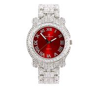 Bling-ed Out Ultimate Hip Hop Royalty Mens Watch w/Easy Reader Roman Numeral or Iced Out Diamond Time Indicators,Bright Colored Dials,L0504, Silver Blood Red, mens, L0504 (L0504RN Silver Blood Red)