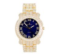 Bling-ed Out Ultimate Hip Hop Royalty Mens Watch w/Easy Reader Roman Numeral or Iced Out Diamond Time Indicators,Bright Colored Dials,L0504, mens, L0504 (L0504RN Gold Royal Blue)