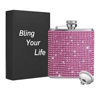 Bling Flask for Women- Diamond Hip Flasks, Glitter Stainless Steel Leakproof Hip Flasks for Whiskey,Bling Rhinestone Hip Flask for Liquor,Cute Flasks for liquor for women(6oz, Pink)