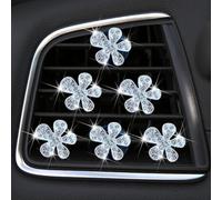 Bling Flower Air Vent Clip Set - 6 Piece Daisy Car Air Freshener Diffuser With Rhinestone Diamond Glam Interior Decoration Accessories for Women