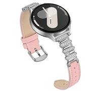 Bling Genuine Leather Band Compatible for Samsung Galaxy Watch 7 6 5 4 FE 40mm 44mm/5 Pro 45mm/6 Classic 43mm 47mm/4 Classic 42mm 46mm, Galaxy Active 2, 20mm Replacement Strap for Women, Pink/Silver