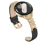 Bling Genuine Leather Band Compatible for Samsung Galaxy Watch 7 6 5 4 FE 40mm 44mm/5 Pro 45mm/6 Classic 43mm 47mm/4 Classic 42mm 46mm, Galaxy Active 2, 20mm Replacement Strap for Women, Black/Gold