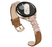 Bling Genuine Leather Band Compatible for Samsung Galaxy Watch 7 6 5 4 FE 40mm 44mm/5 Pro 45mm/6 Classic 43mm 47mm/4 Classic 42mm 46mm, Galaxy Active 2, 20mm Replacement Strap for Women, Brown/Rose