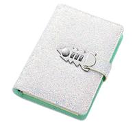 Bling Glitter Password Notebook, PU Leather Refillable Combination Lockable Journal Diary, A6 Loose-Leaf Lined Notepad, Personal Diary with Lock(White)