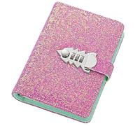 Bling Glitter Password Notebook, PU Leather Refillable Combination Lockable Journal Diary, A6 Loose-Leaf Lined Notepad, Personal Diary with Lock(Pink)
