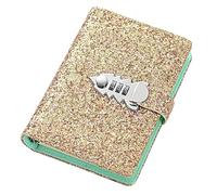 Bling Glitter Password Notebook, PU Leather Refillable Combination Lockable Journal Diary, A6 Loose-Leaf Lined Notepad, Personal Diary with Lock(Gold)