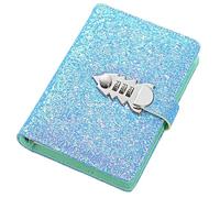Bling Glitter Password Notebook, PU Leather Refillable Combination Lockable Journal Diary, A6 Loose-Leaf Lined Notepad, Personal Diary with Lock(Blue)