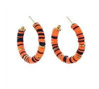 Bling Halloween Orange Black Purple Beaded Ball Dangle Earrings Bohemia Black Orange Purple Stripe Round Circle Hoop Earring for Women Halloween Party Costume Jewelry Gifts, Zinc, No Gemstone