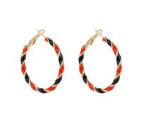 Bling Halloween Orange Black Purple Beaded Ball Dangle Earrings Bohemia Black Orange Purple Stripe Round Circle Hoop Earring for Women Halloween Party Costume Jewelry Gifts, M, Zinc, No Gemstone