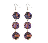 Bling Halloween Orange Black Purple Beaded Ball Dangle Earrings Bohemia Black Orange Purple Stripe Round Circle Hoop Earring for Women Halloween Party Costume Jewelry Gifts, Zinc, No Gemstone